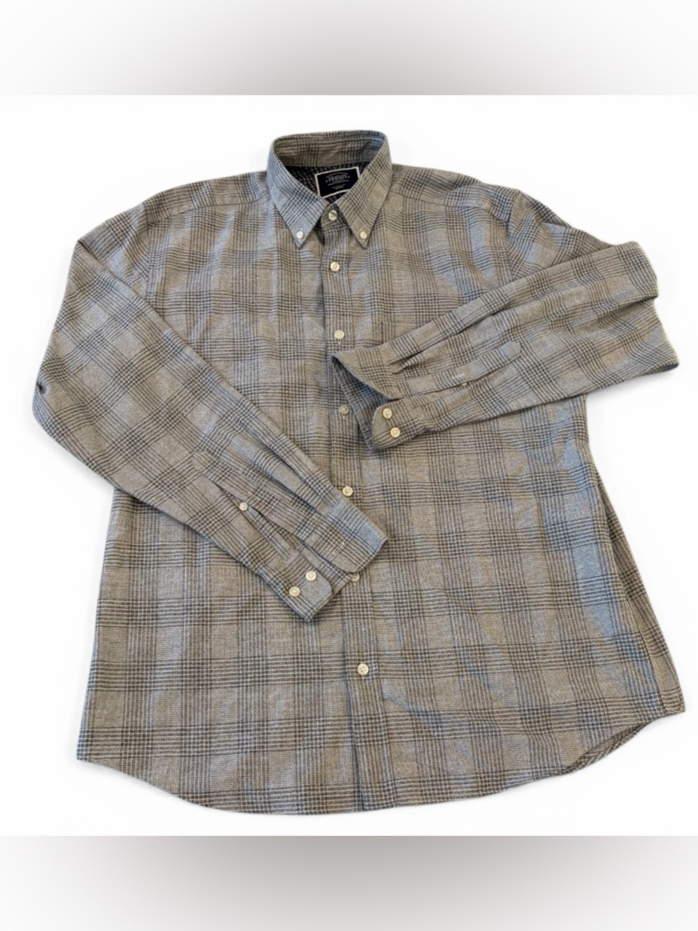 Charles Tyrwhitt Shirt‎ Men’s Large Grey Plaid Non Iron Classic Fit Button Down